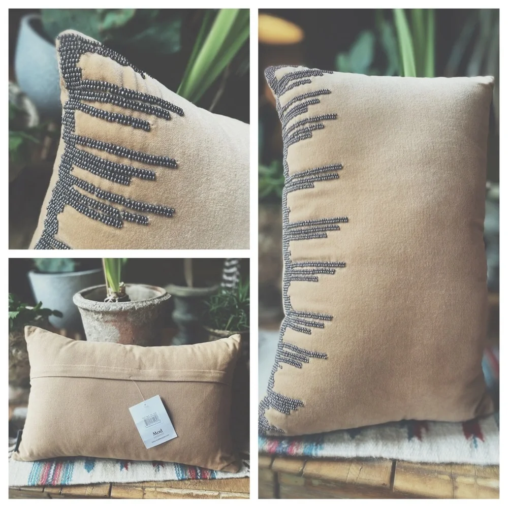 Beaded Cotton Velvet Pillow